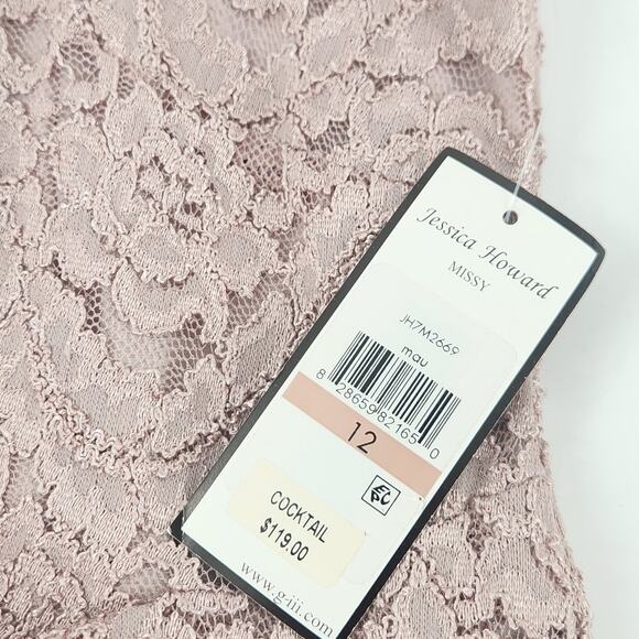 Jessica Howard Lace Sequin Dress Cold Size 12 Pink Beaded Sheath Classic Luxe - Picture 7 of 12